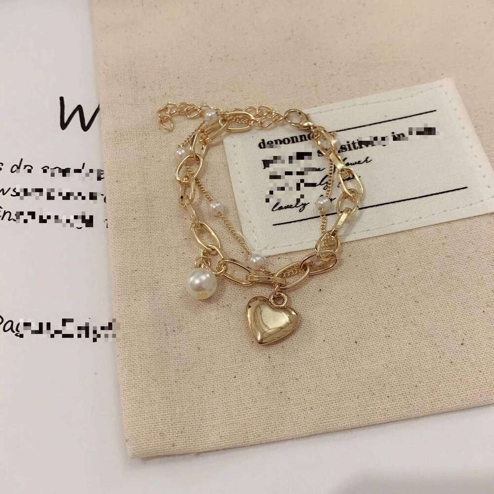 Fashion Chain Love Pearl Double Temperament Peach Heart Pendant Bracelet Female College Student Jewelry Pulsera Z260225
