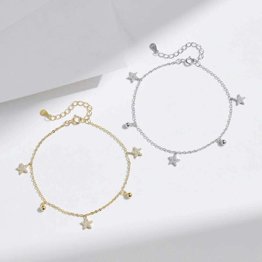 MODIAN 925 Sterling Silver Stars & Beads Charm Pendant Bracelets Gold Color Stackable Link Chain For Women Party Jewelry Z260225
