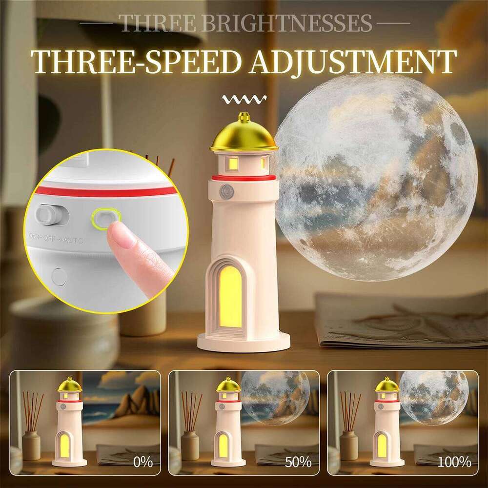 Moon Lamp Portable Lighthouse Decor Rechargeable Moonlight Projector Night Light for Kids Bedroom Children Z260227