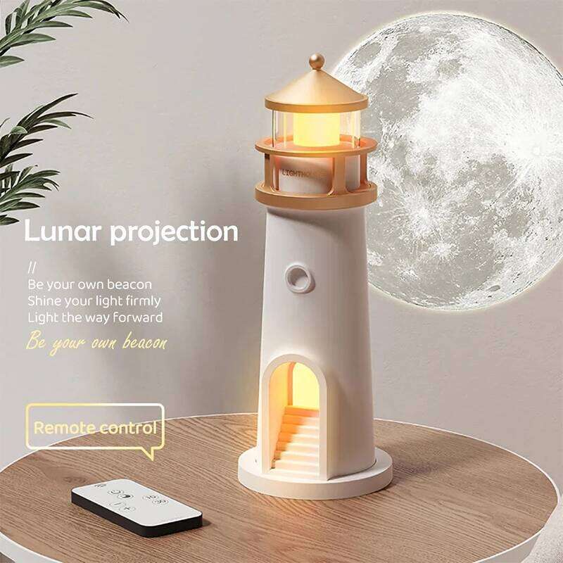 Lighthouse Ambient Light Moon Projection Night Lights Remote Control Bluetooth Music Motion Sensor Creative Desktop Decor Gifts Z260227