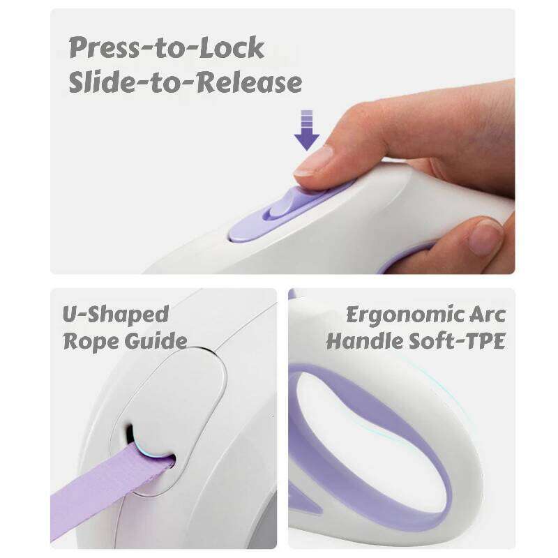 LED-Illuminated Retractable Dog Leash with One-Touch Lock Anti-Tangle, Comfort-Grip for Nighttime Safety & Hands-Free Control