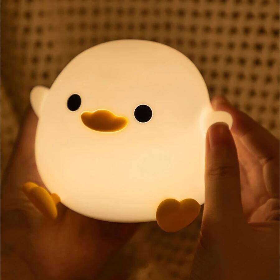 Cute Duck Night Light LED Cartoon Animal Silicone Lamp for Kids Touch Sensor, Timer & USB Rechargeable - Children's Room Dec Z260227