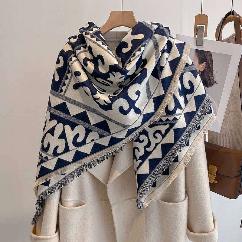 Women's Winter Fashion Faux Cashmere Scarf Vintage Floral Print With Tassels Thick Warm Shawl Trendy Wrap For Cold Weather Z260226