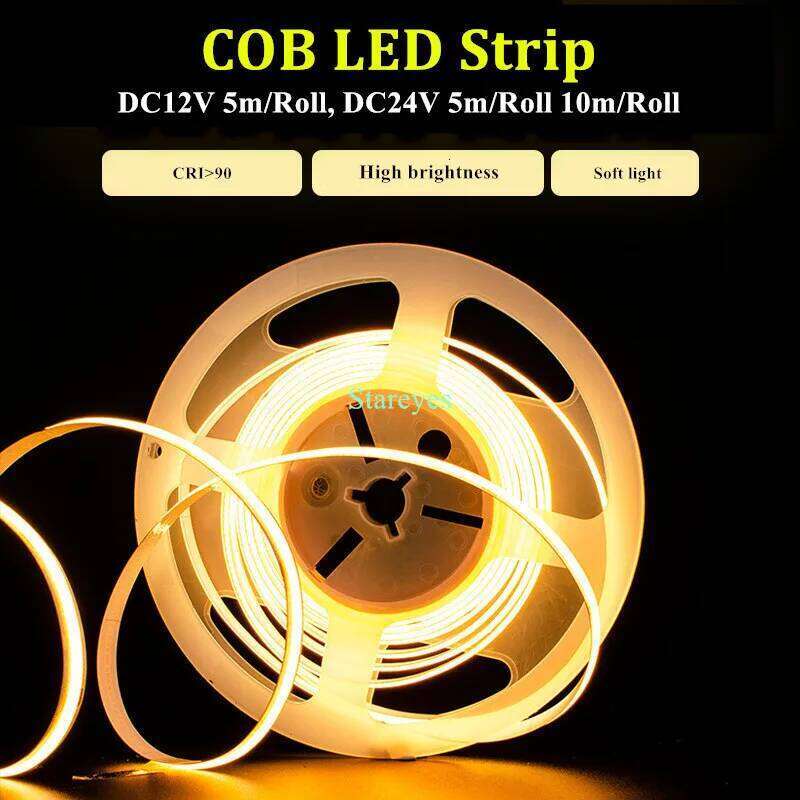 COB Strip 320 480 LED/m 5m 10m 12V 24V High Density Flexible FOB FCOB Led Light RA 90 LED Tape Rope Linear Dimmable Z260226