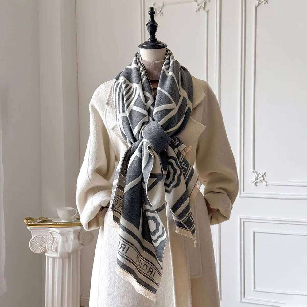 2025 New Brand Elegant Two-Sided Geometric Jacquard Pashmina Scarf - Soft Warm Fringe Shawl, Winter Coldproof Windproof Blanket Z260226