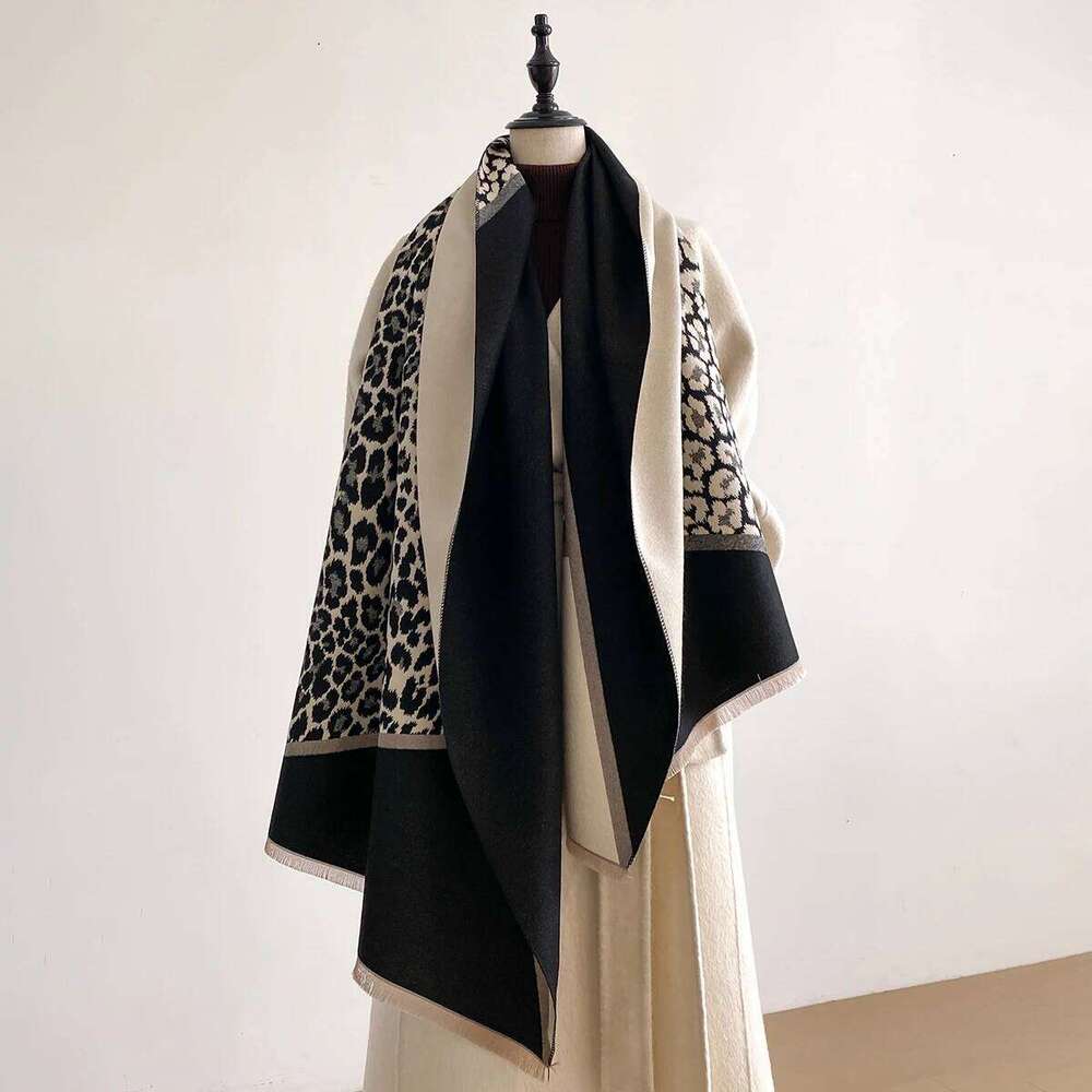 Elegant Jacquard Leopard Design Scarves Imitation Cashmere Soft Warm Fringe Shawl Winter Coldproof Windproof Blanket Scarf Z260226