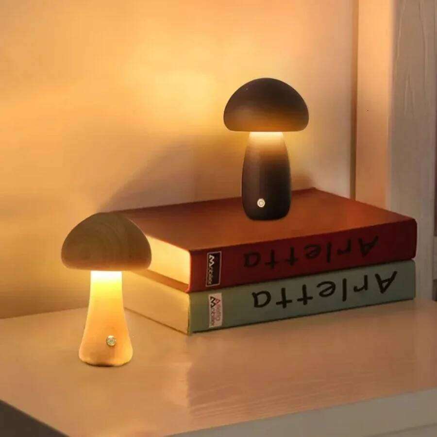Led Light Touch Switch Wood Dimmable Mushroom Table Lamp For Bedroom Sleeping Night Lamps Z260227