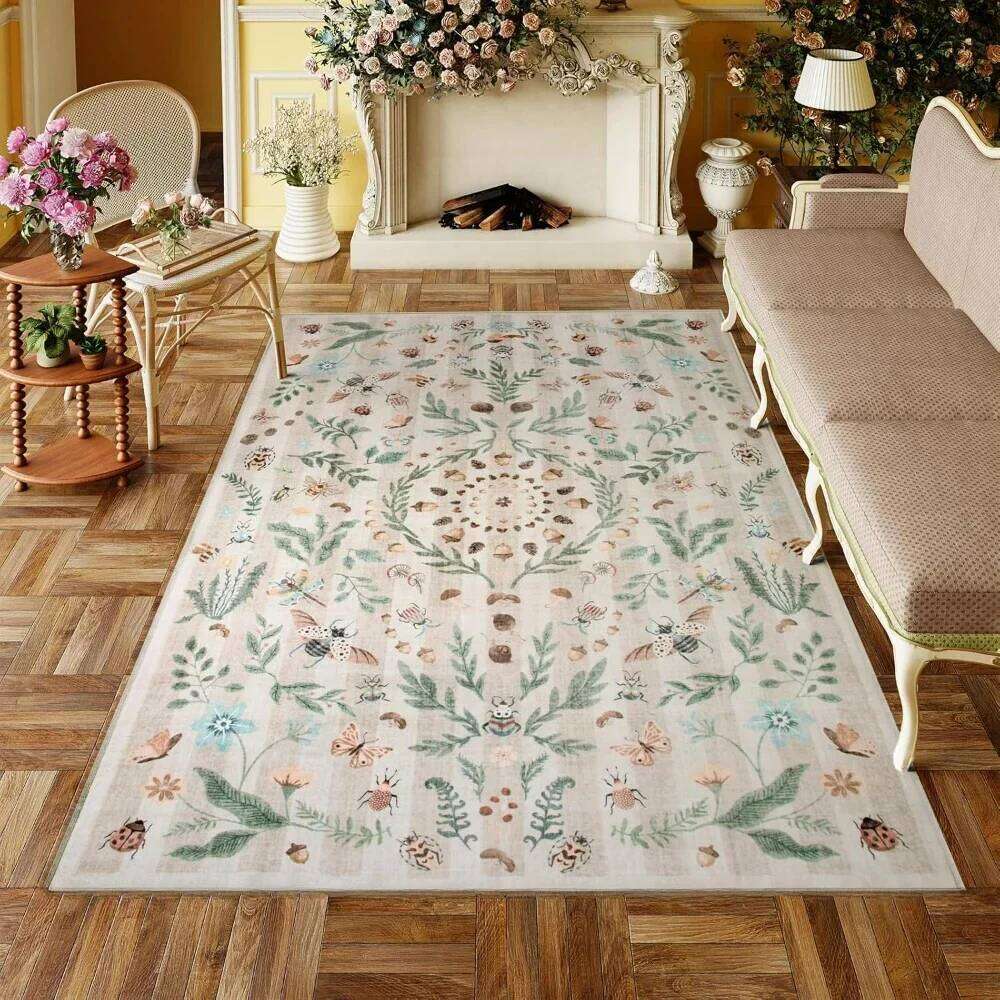 Botanical French Garden Insect Rugs Bedroom Washable Boho Floral Rug Non-Slip Carpet for Kitchen Laundry Living Room Doormat H260226