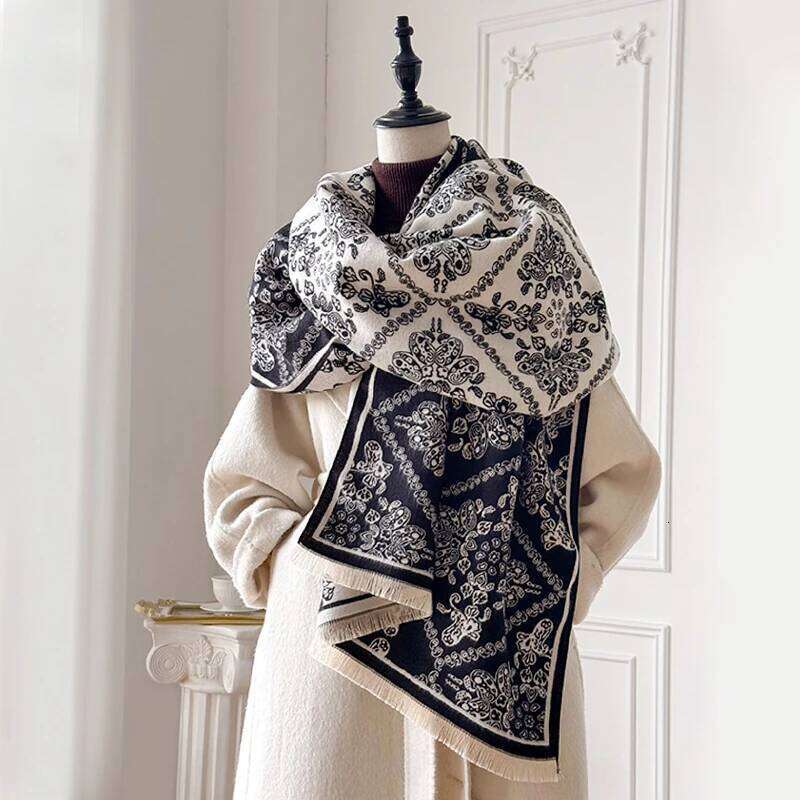 New Elegance Two-Sided Jacquard Scarf Soft Warm Fringe Pashmina Print Shawl Winter Fashion Coldproof Windproof Blanket Z260226
