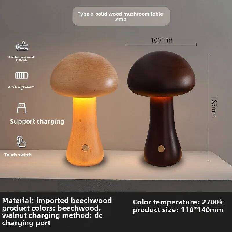 INS LED Light with Touch Switch Wooden Cute Mushroom Bedside Table Lamp for Bedroom Childrens Room Sleeping Night Lamps Z260227