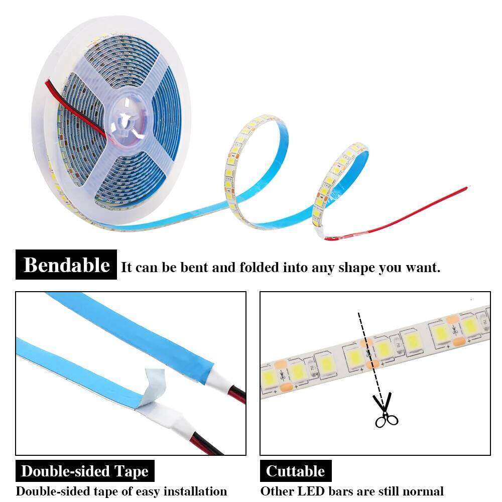 DC 12V 120Leds/M Strip SMD 5054 IP21 IP65 Waterproof Red/Green/Blue/White Home Decor Flexible Ribbon Rope LED Light Z260226