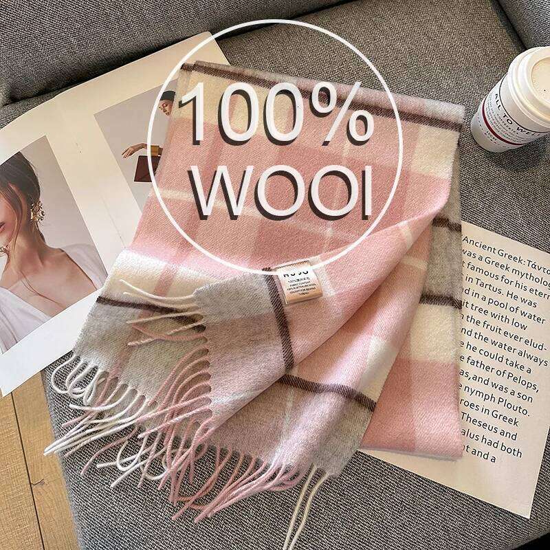 Luxury Winter 100% Wool Scarf Women Plaid Cashmere Handkerchief Warm Pashmina Female Shawl Pareo Soft Bufanda British Style Z260226