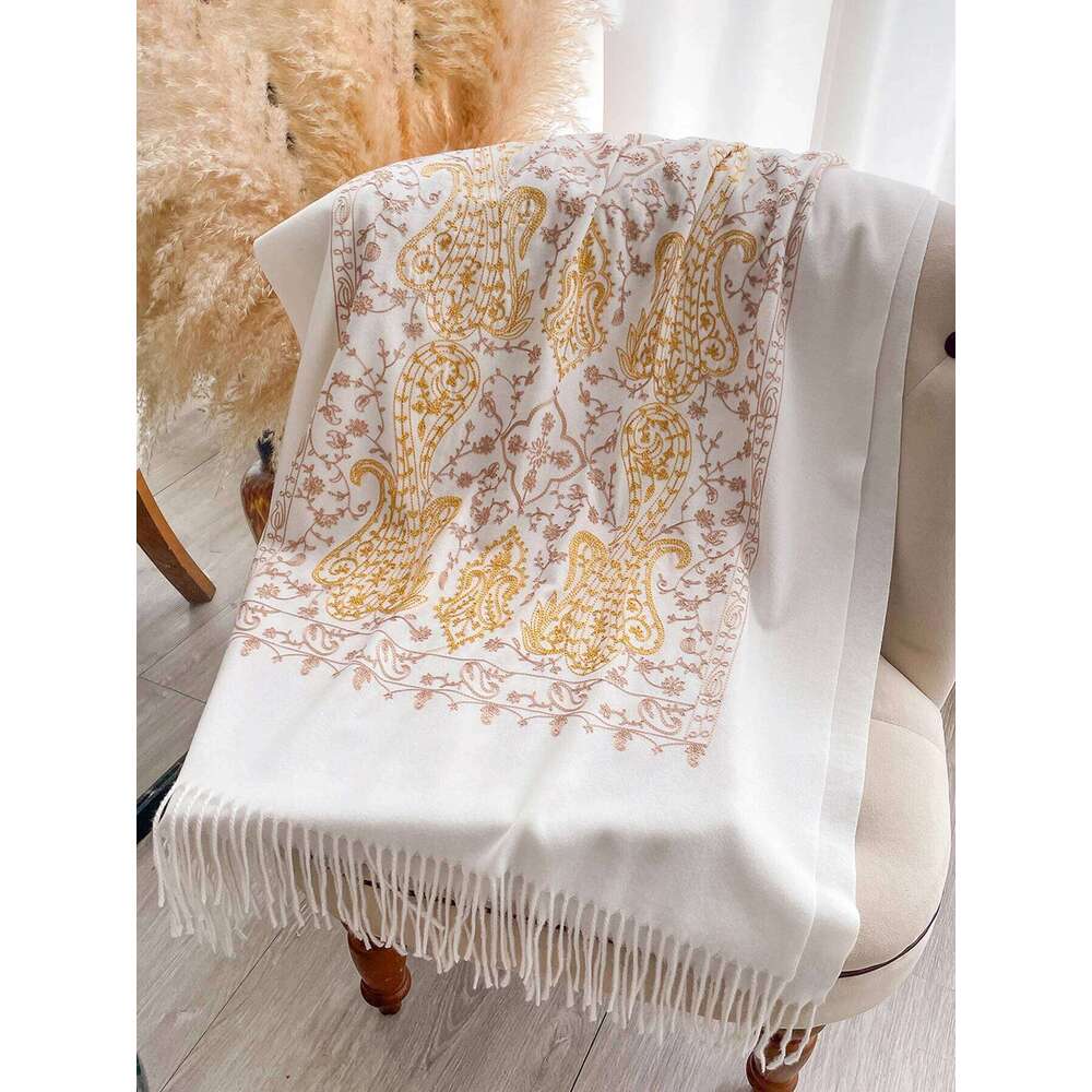 Vintage Winter Embroidery Cashmere Scarf Women Design Warm Pashmina Blanket Poncho Scarves Female Shawl Thick Foulard Bufanda Z260226