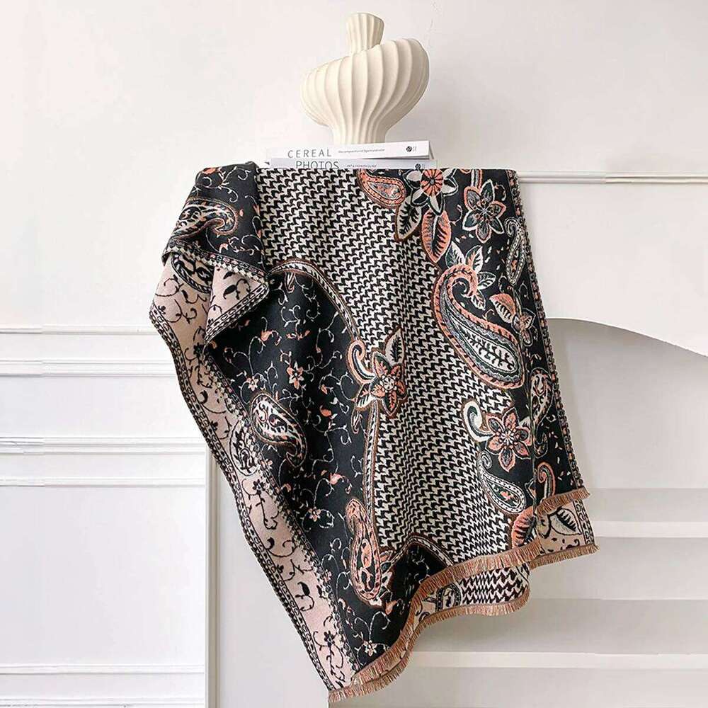 Women's Fashionable and Luxurious Imitation cashmere Winter ready, Thick Warm Blanket Scarf with Cashew Flower Details Z260226