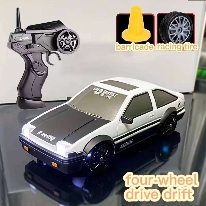 4WD High-Speed RC Drift Car with Cool Lights - 2.4GHz Remote Control Racing Toy, Rechargeable Battery Included, Black & White De H260227