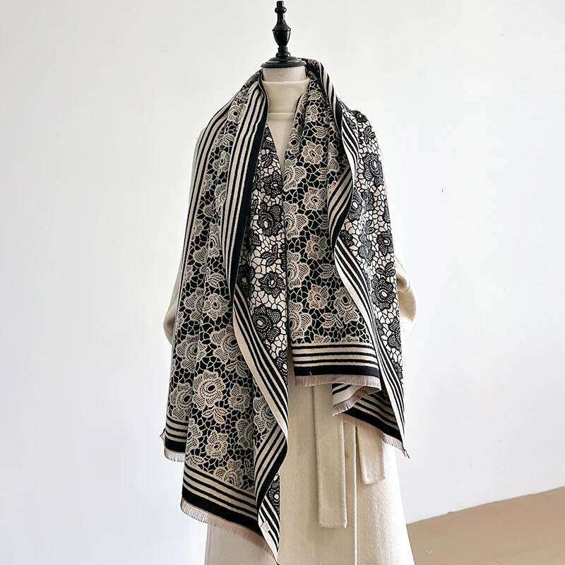 Elegant Ladies' Jacquard Pashmina Imitation Cashmere Winter Thick Warmth Two-Sided Shawl Coldproof Windproof Blanket Scarf Z260226