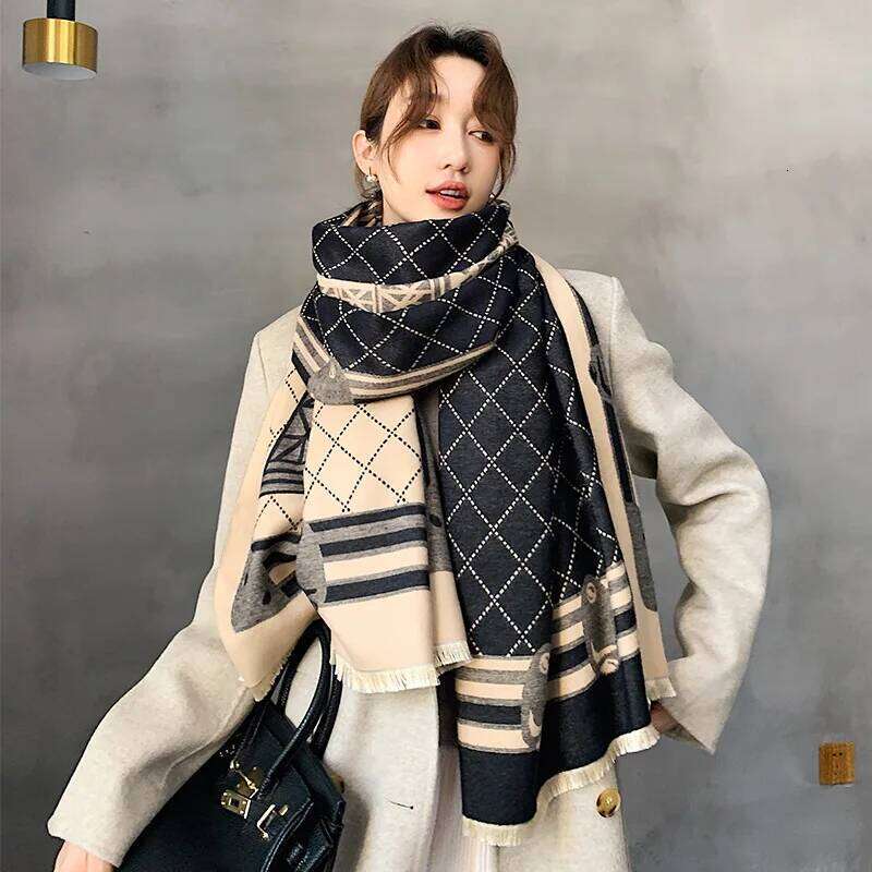 Luxury Winter Warm Scarf Women Cashmere Shawl Wraps Tower Print Thick Pashmina Blanket Female Scarves Stole Z260226