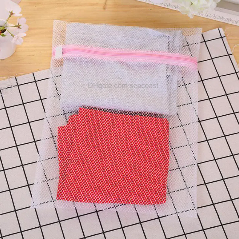 Size M 40x50CM White Zipper Net Mesh Clothes Machine Laundry Washing Wash Clothing Bag Bags Cleaner