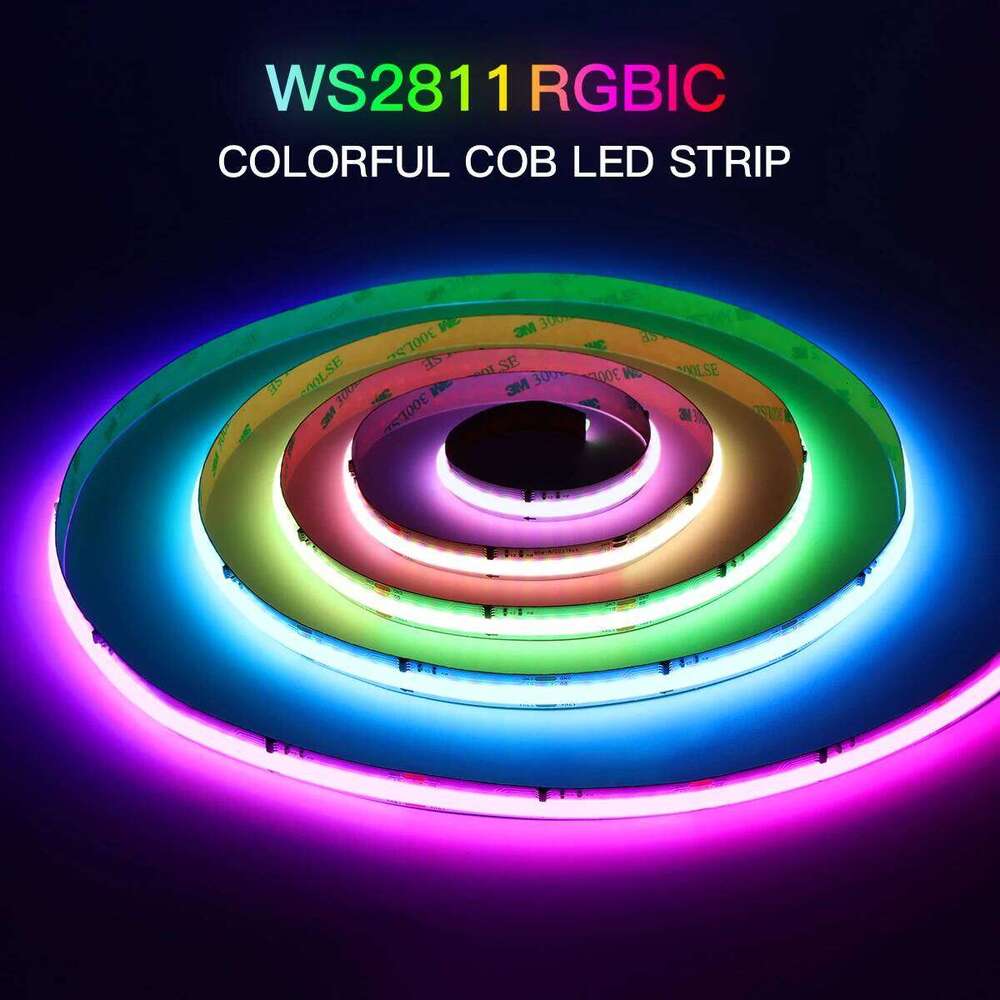 FCOB RGB WS2811 IC COB LED Strip Light 12V 576LEDs/m RGBIC Pixel Addressable Dream Color Flexible Ribbon Tape Neon Lamp Z260226