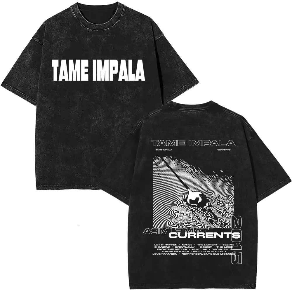 Washed Vintage Tame Impala Graphic Print Tshirts Mens Clothing Pop Rock Band Tshirt Men Women Fashion Retro T Shirt 260227