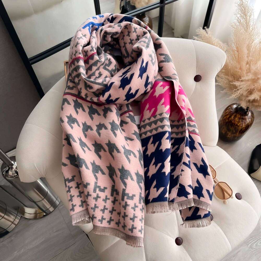 New Houndstooth Print Scarf for Women Warmer Winter Cashmere Pashmina Scarves Shawls Female Thick Blanket Wraps Foulard 2025 Z260226