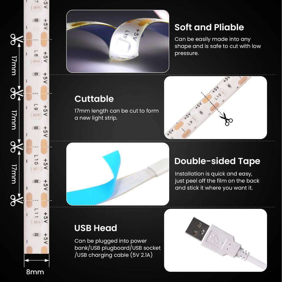 5V USB Strip Dimmer 2835 60LEDs Waterproof Flexible LED Tape with ON OFF Switch for Under Cabinet Light Z260226