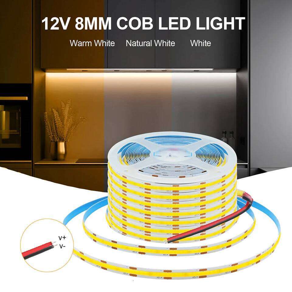 3mm 5mm 8mm PCB COB LED Strip Light 5V 12V 24V 320LEDs/m High Brightness Flexible Tape Warm Natural White Red Green Blue 0.5m 5m Z260226