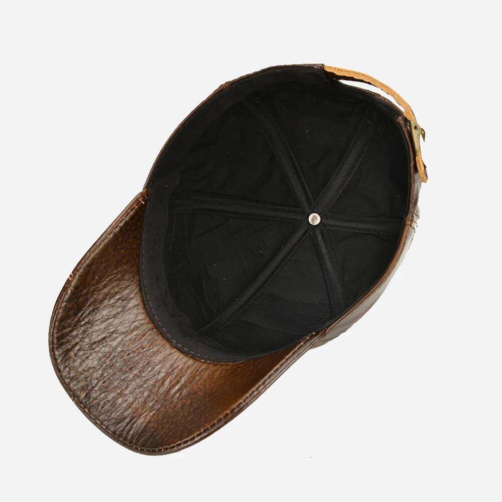 Fashion Men Genuine Baseball Cap Casual Hat Autumn Winter Real Cowhide Leather Ear Protection Caps Z260226