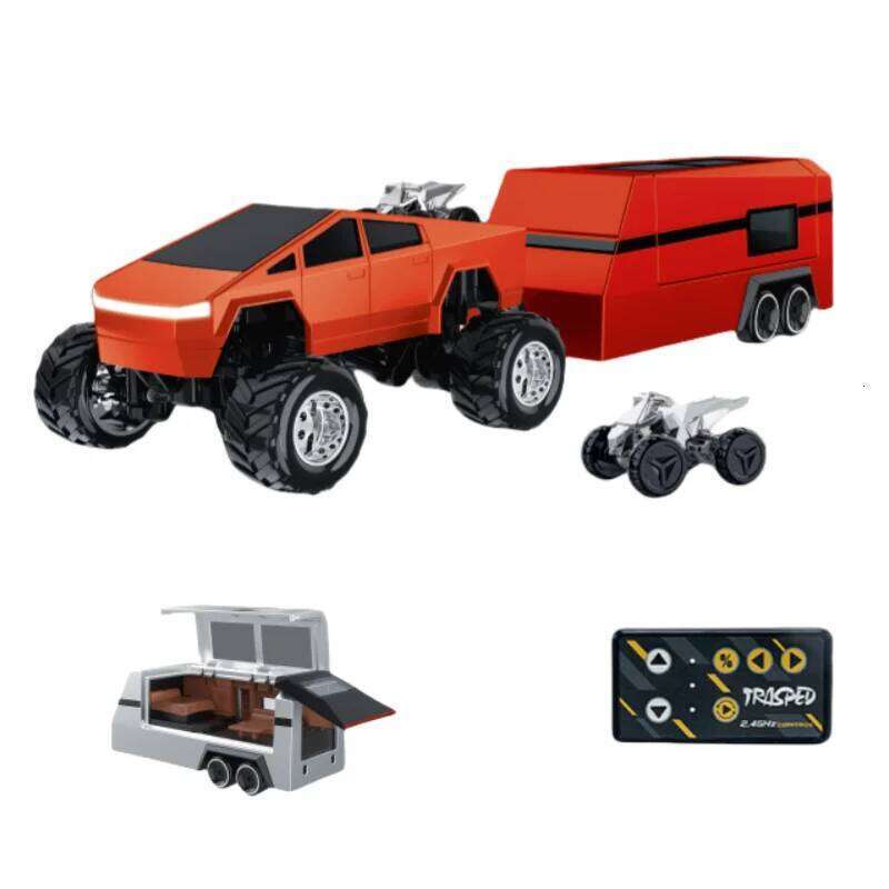 1:64 Remote With Trailer Mobile Gravity-Sensing Control MINI Alloy Cybertruck Pickup Model Car Toy for Boy Gift H260227
