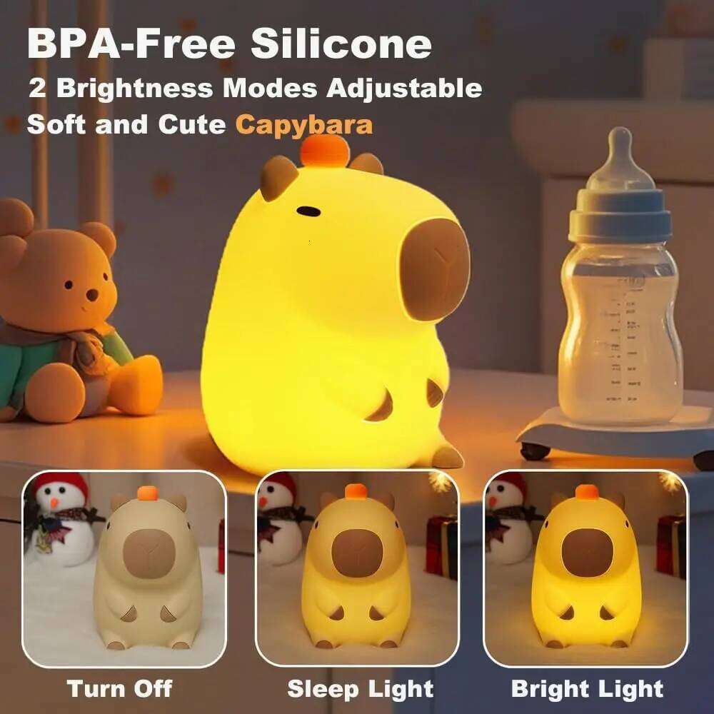 Adorkable Silicone LED Capybara Night Light Animal Lamp Touch Sensor Nightlight Children Kid Bedside Bedroom Decor Birthday Gift Z260227