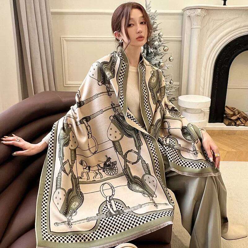Luxury Horse Winter Cashmere Scarf Women Design Warm Pashmina Shawl Wraps Bandana Female Thick Blanket Soft Bufanda Foulard Z260226