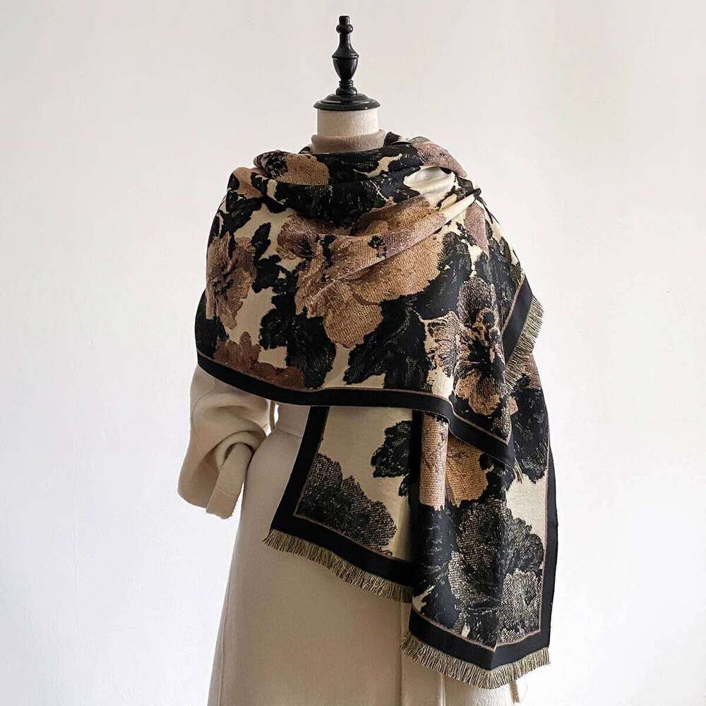 Women Winter Thick Warm Faux Cashmere Fashionable Luxurious Blanket Scarf Patterned with Design Z260226