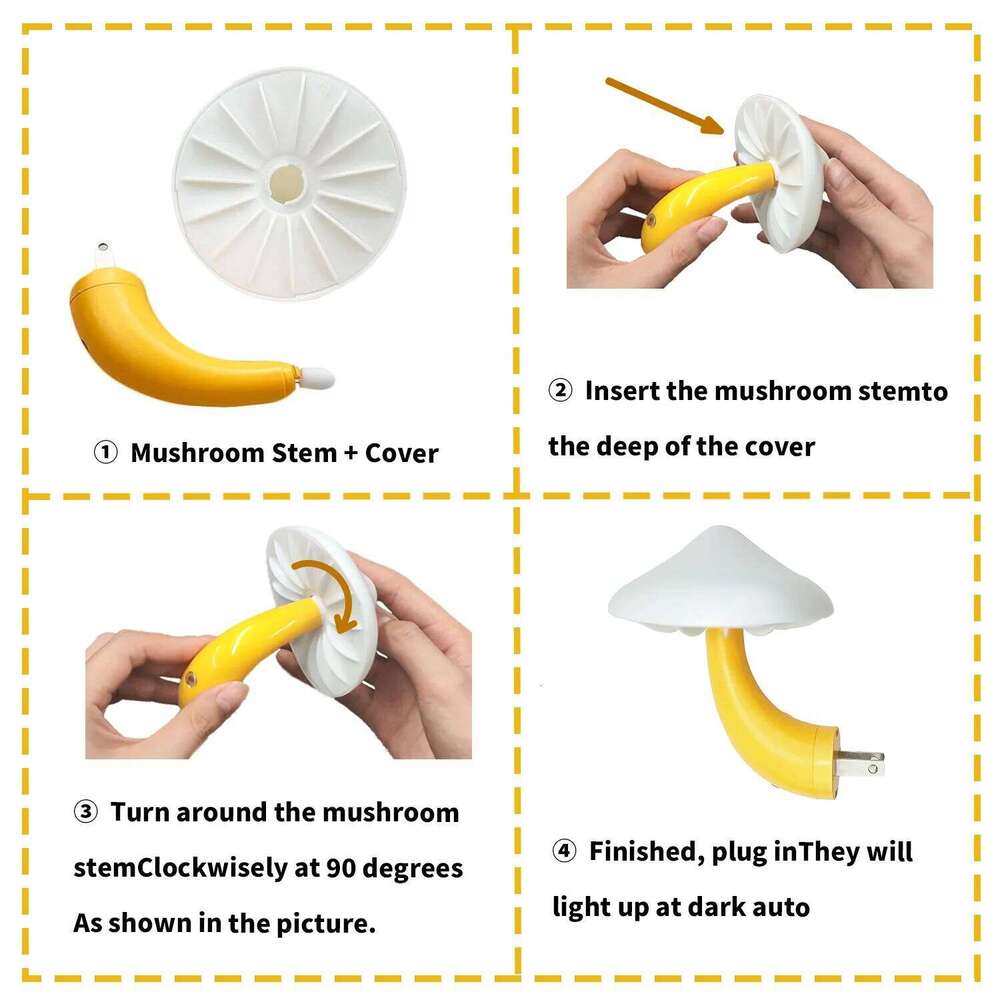 2 Mushroom LED Night Lights Romantic Light Sensor Plug-in Wall Lamps 7 Color Z260227