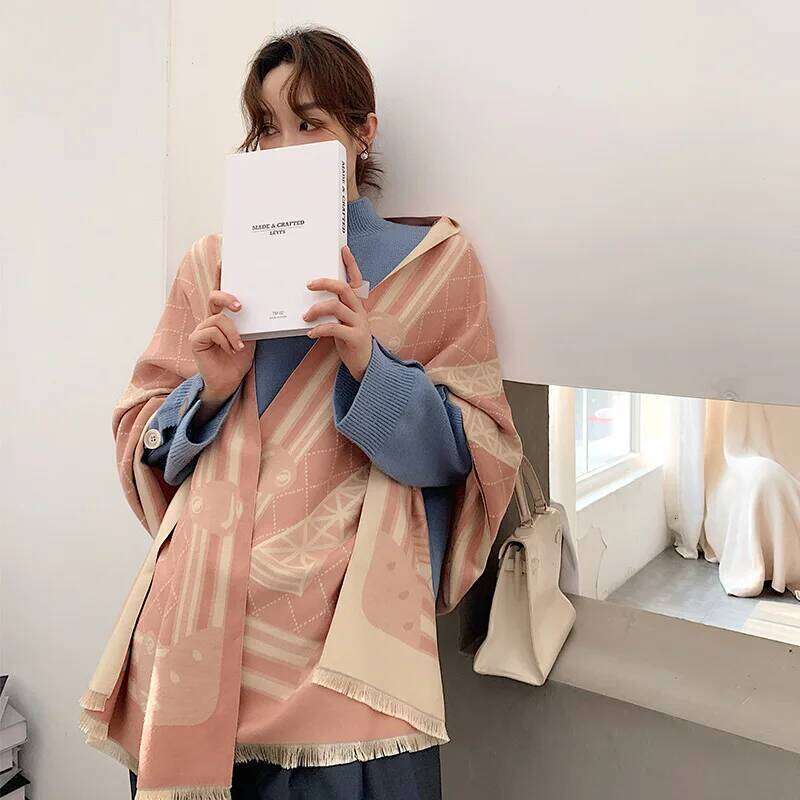 Luxury Winter Warm Scarf Women Cashmere Shawl Wraps Tower Print Thick Pashmina Blanket Female Scarves Stole Z260226