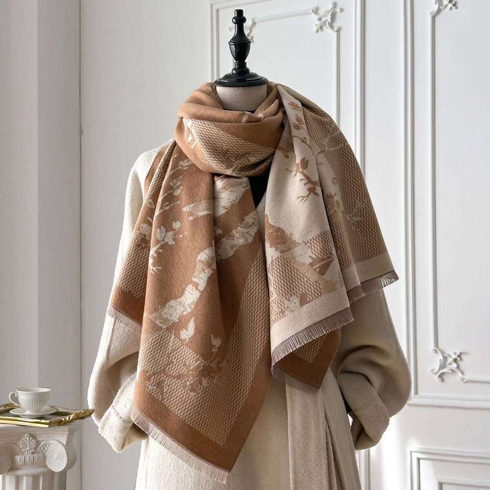 Luxury Women's Faux Cashmere Scarf Warm Pashmina Blanket Poncho Fashion Print Thick Shawl for Autumn Winter Z260226