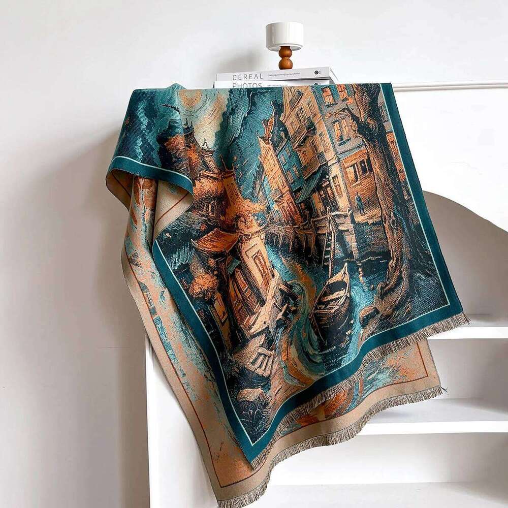 Brand Design Architecture Print Scarves Women Winter Thicken Scarf Imitation Cashmere Shawl Warm Coldproof Windproof Blanket Z260226