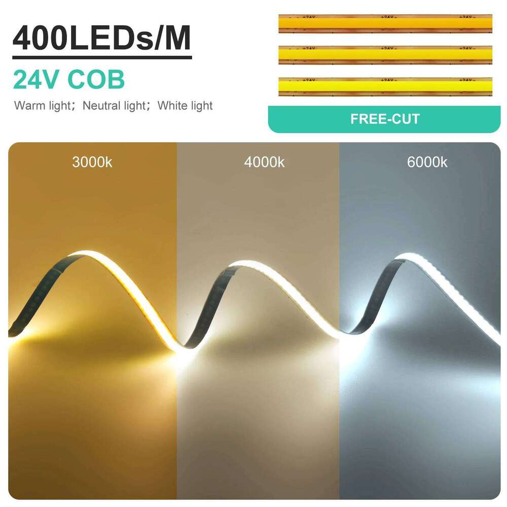DC 12V 24V Free Cut LED PCB Width 5MM 400LEDS/M 3000K 4000K 6000K Self Adhesive Flexible Ribbon Strip Light For Home Decor Z260226