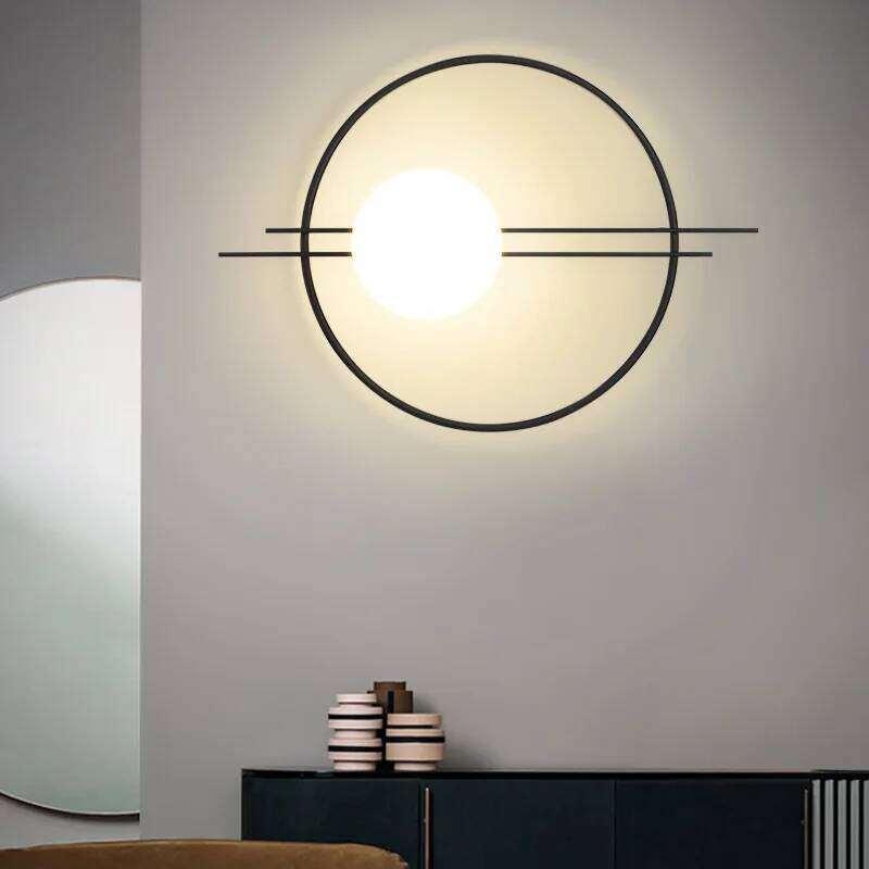 Modern led Gold/Black Round Light Creative Background Lamps Bedroom Bedside Living Room LED Wall Sconce Lamp Z260227