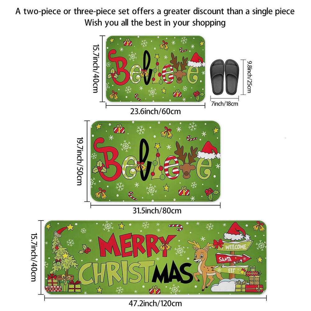 1pc Merry Kitchen Decoration Carpet Funny Hat Christmas Tree Reindeer Design Non slip Floor Mat H260226