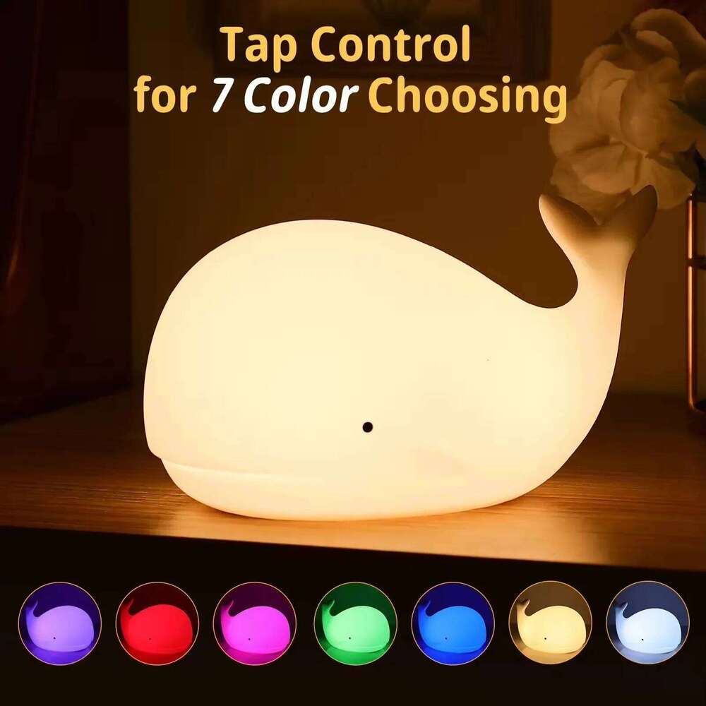 7 colors Night Light Cute Whale Animal Silicone USB Rechargeable Nightlights Room Decorations Table LED Lamp Gifts For Children Z260227