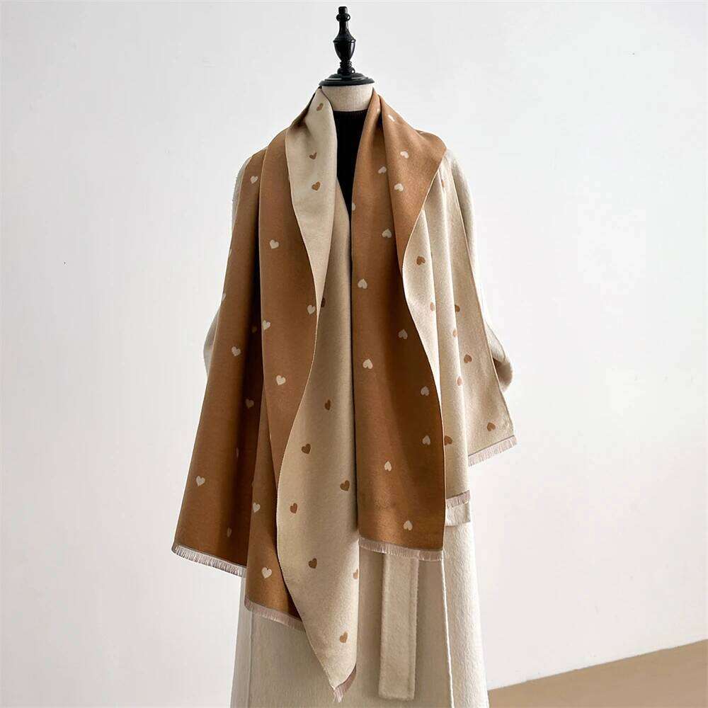 Autumn Winter Heart-Shaped Texture Color-Blocked Fashion Double-Sided WomenFaux Cashmere Warm Scarf Air Conditioner Shawls Z260226
