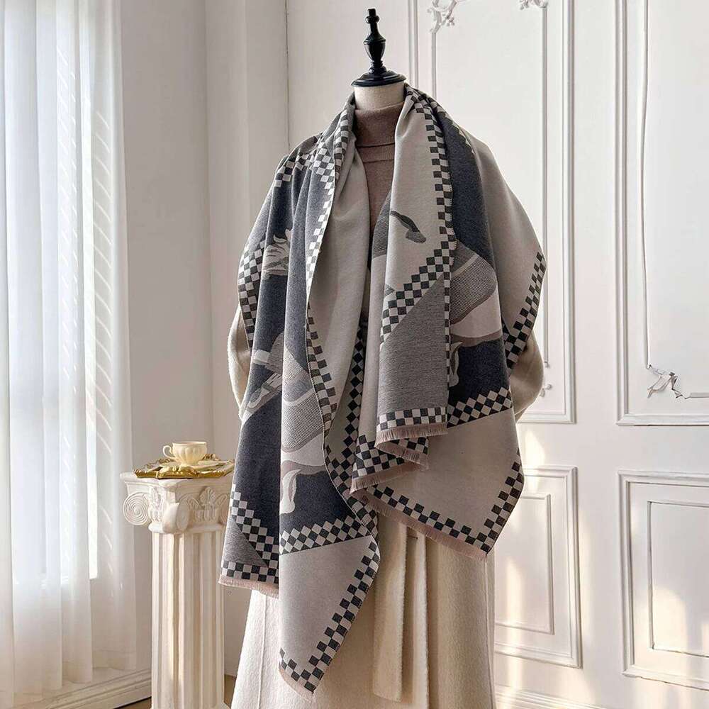 Luxury Women's Thick Faux Cashmere Scarf - Winter Warm Vintage Plaid Warhorse Print Soft Shawl for Travel & Daily Wear Z260226