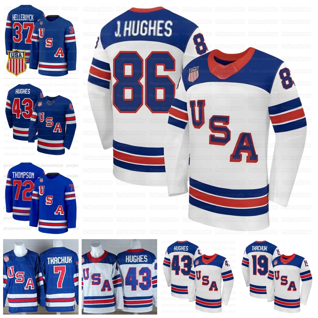 86 Jack Hughes Team USA 2026 Winter Olympices Hockey Jersey Tage Thompson Quinn Matthew Tkachuk Robertson Cole Caufield Hellebuyck Keller