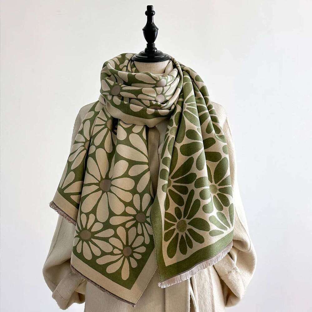 Women's Luxury Faux Cashmere Scarf Thick Warm Winter Floral Print Soft Pashmina Shawl for Travel And Daily Use Z260226