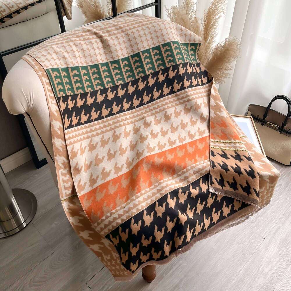 New Houndstooth Print Scarf for Women Warmer Winter Cashmere Pashmina Scarves Shawls Female Thick Blanket Wraps Foulard 2025 Z260226