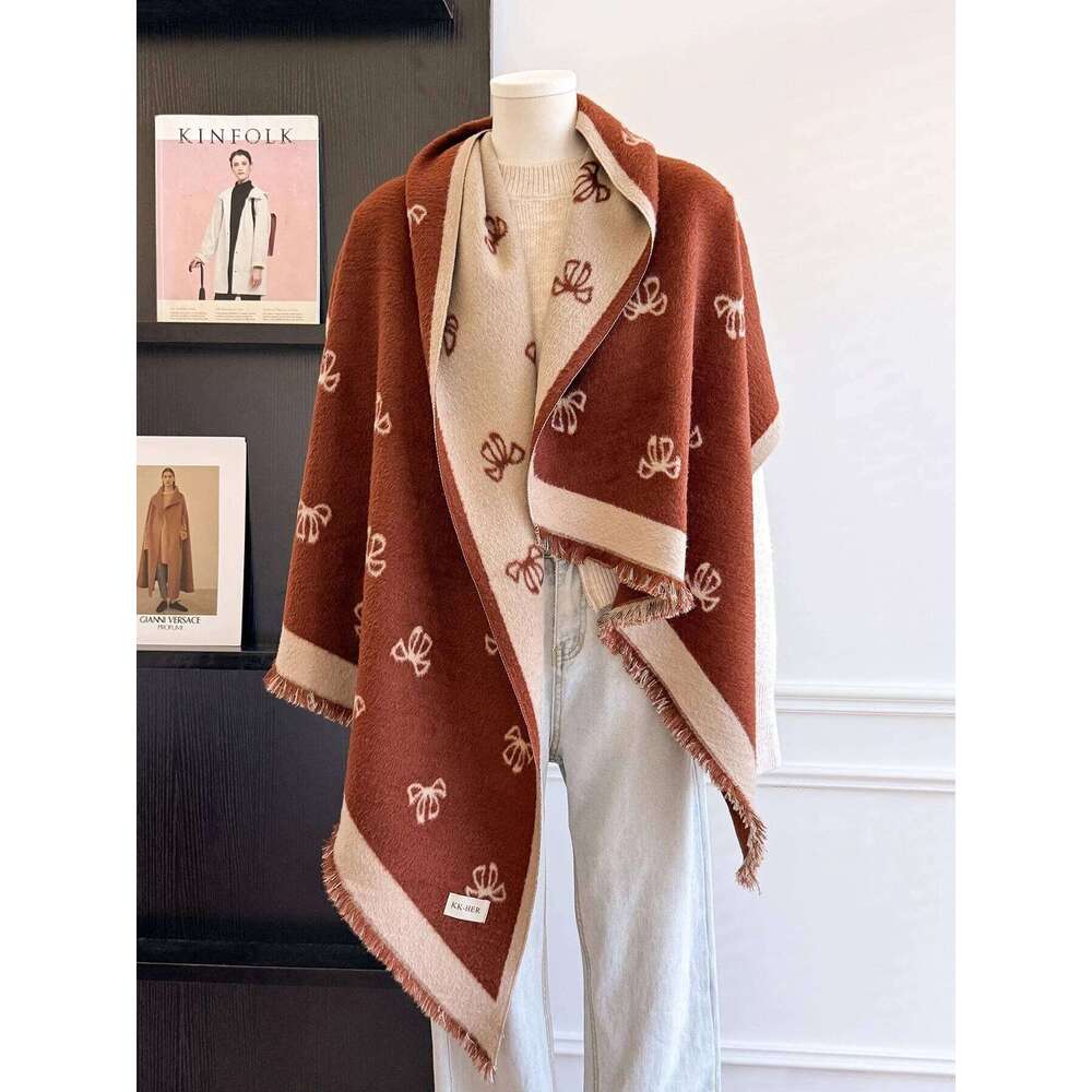 Winter Warm Unisex Faux Cashmere Scarf Trendy Patterns Irregular Cut Two-Way Wear Soft Warmth Practical Neckerchief Z260226