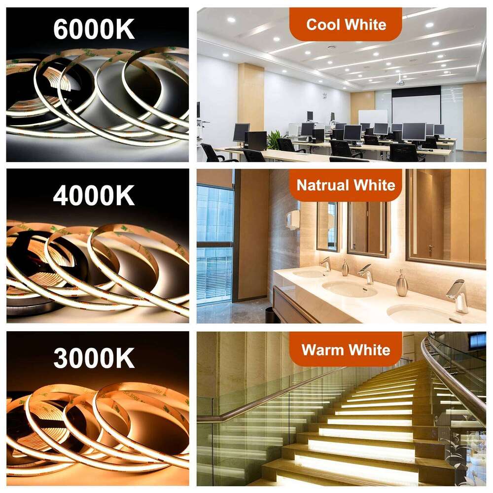 5mm 8mm COB Tape Lights 480LEDs High Density Flexible FOB LED Strip Light Bar Ribbon RA90 Linear Warm White DC12V 24V Z260226