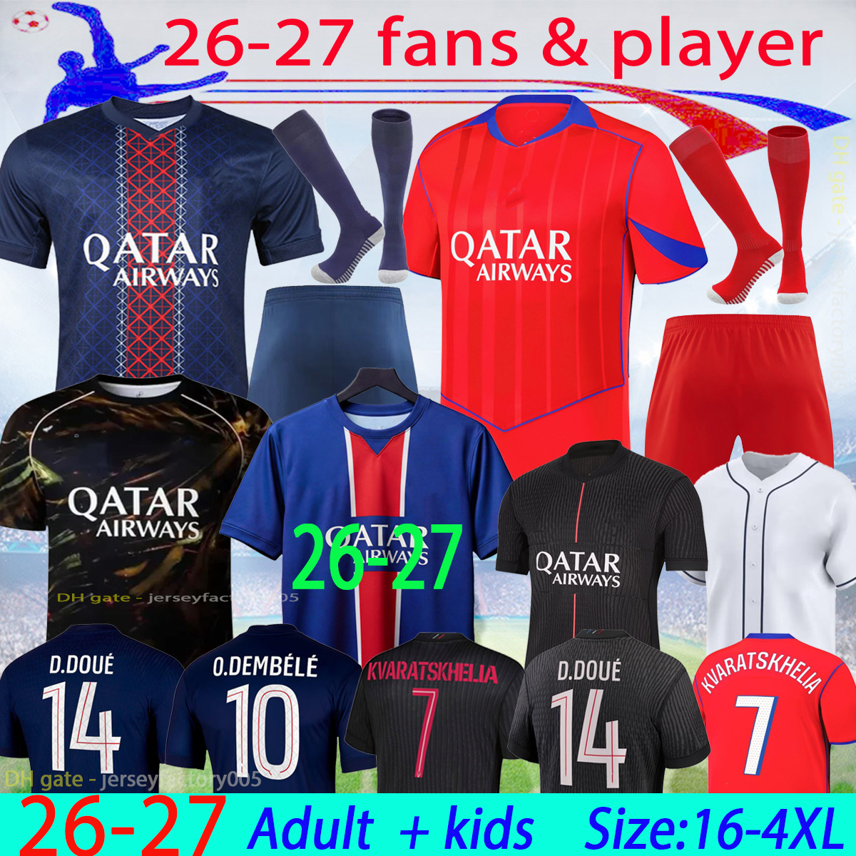 2026 5TH maillot de foot Kvaratskhelia soccer jerseys CHEVALIER JOAO NEVES HAKIMI football shirtS 26 27 hommes BARCOLA Zaire-Emery O.Dembele PSGES D.Doue 16-4XL