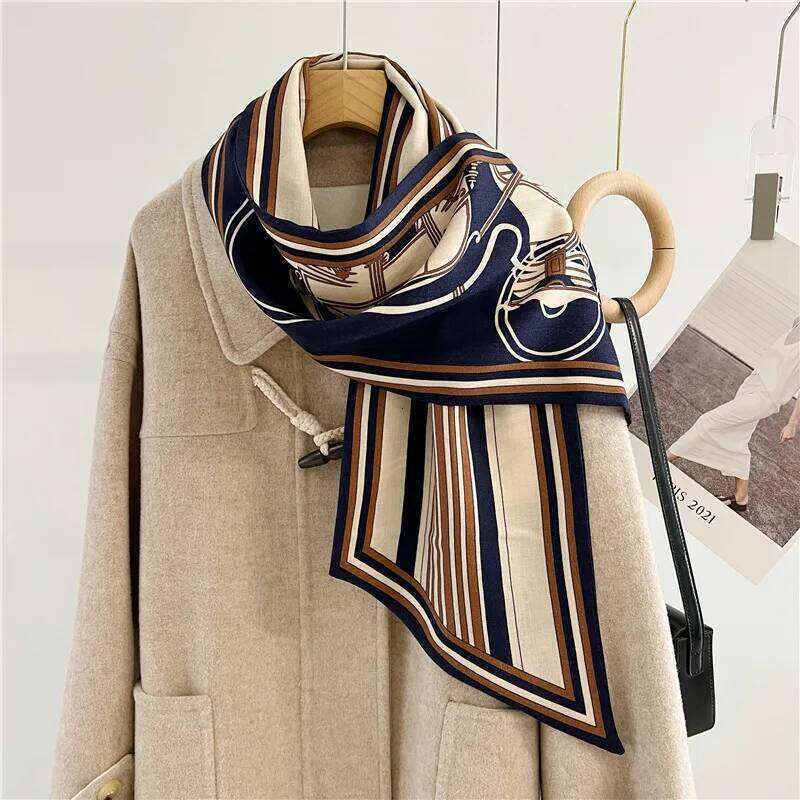 carriage Double Print AB Ribbon Women Long Scarf Silk Wool Winter Neck Scarves Foulard Ring Scarfs Ponch Cashmere Z260226