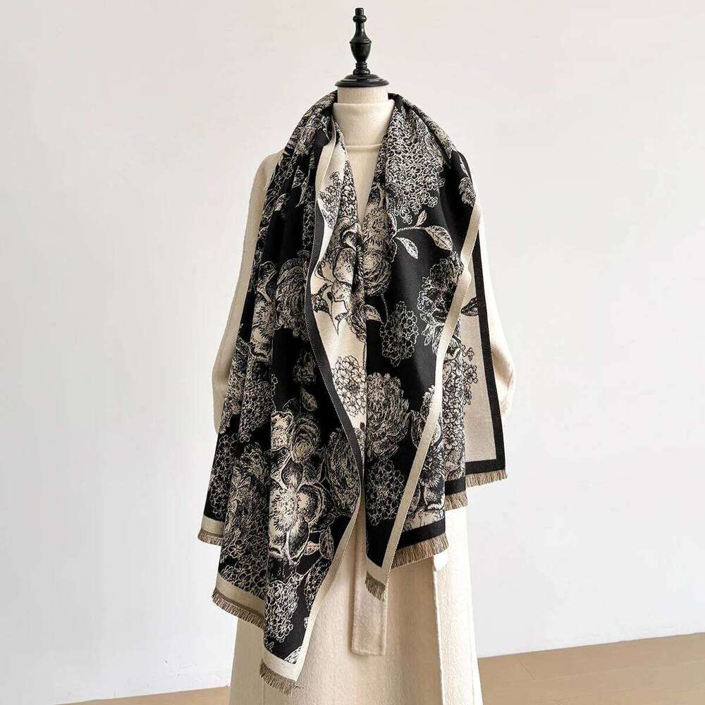 Brand's Elegant Double-Sided Printed Pashmina Scarf Ultra Soft Warm, Featuring Fringe, Autumn and Winter Outdoor Essential Z260226